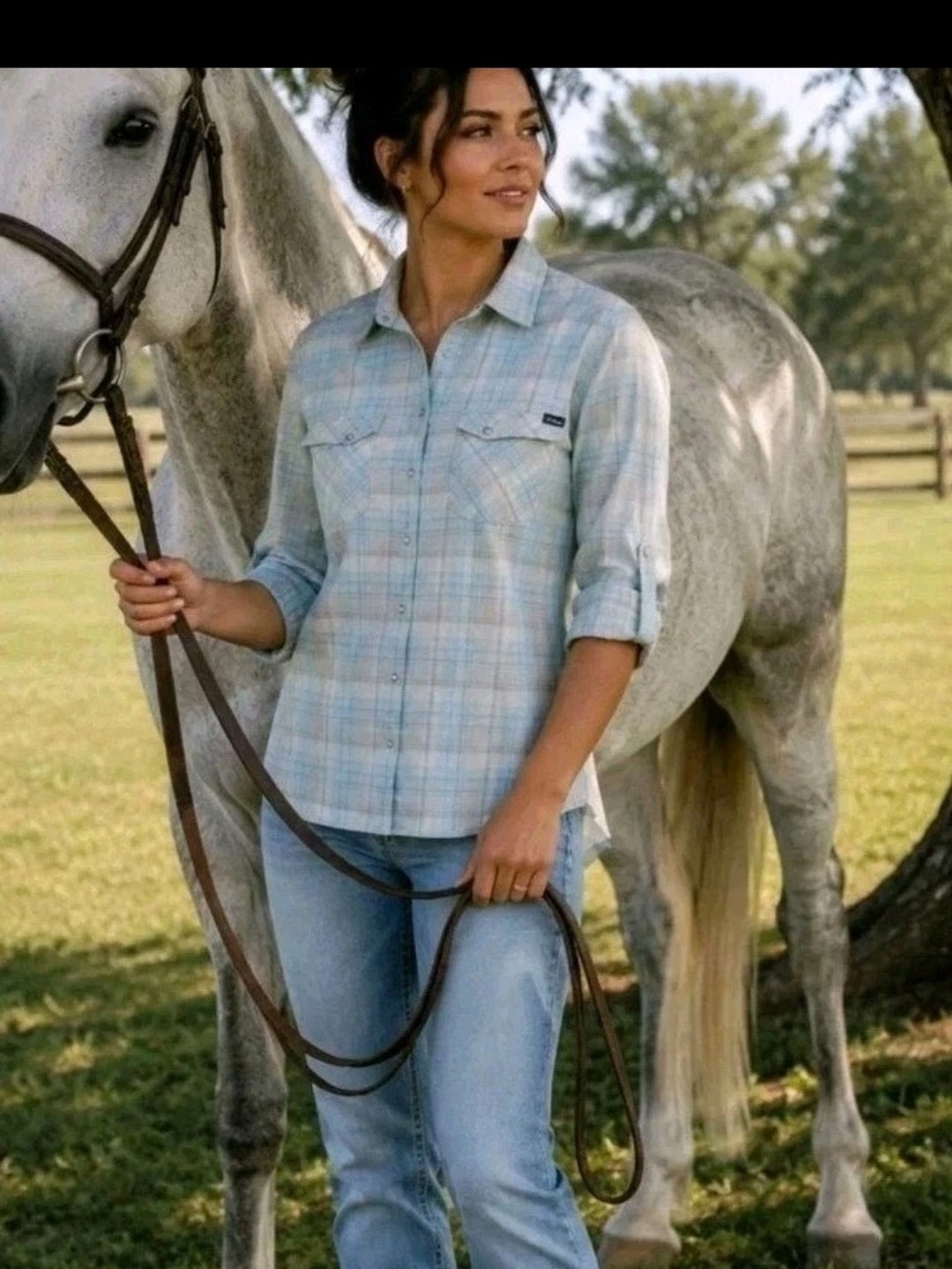 NRS Outdoor Apparel Light Blue Pearl Snap Women's Shirt UPF 35+ XL